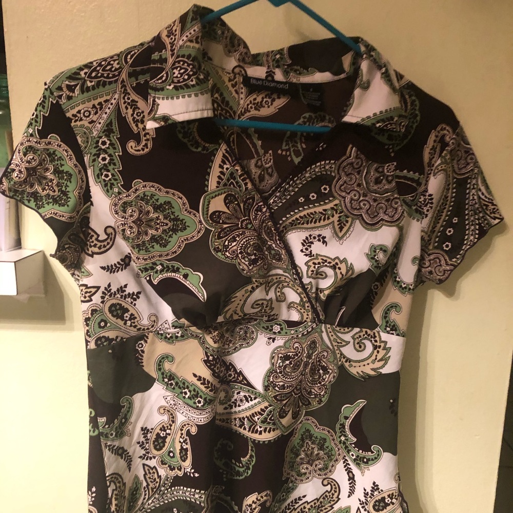 Collared V-Neck silky blouse in size Small